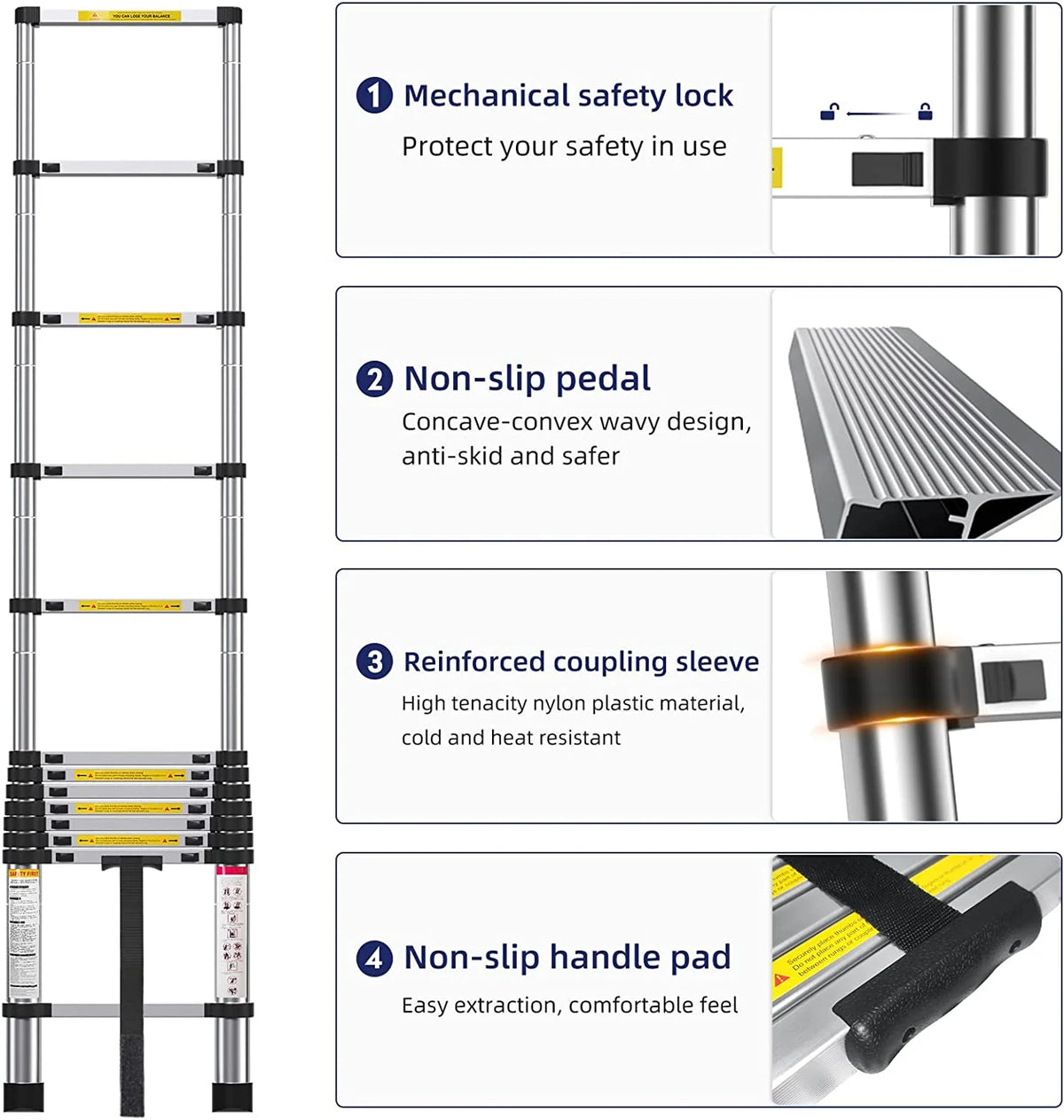 Telescoping Aluminum Extension Ladder, 330lbs Max Capacity M466