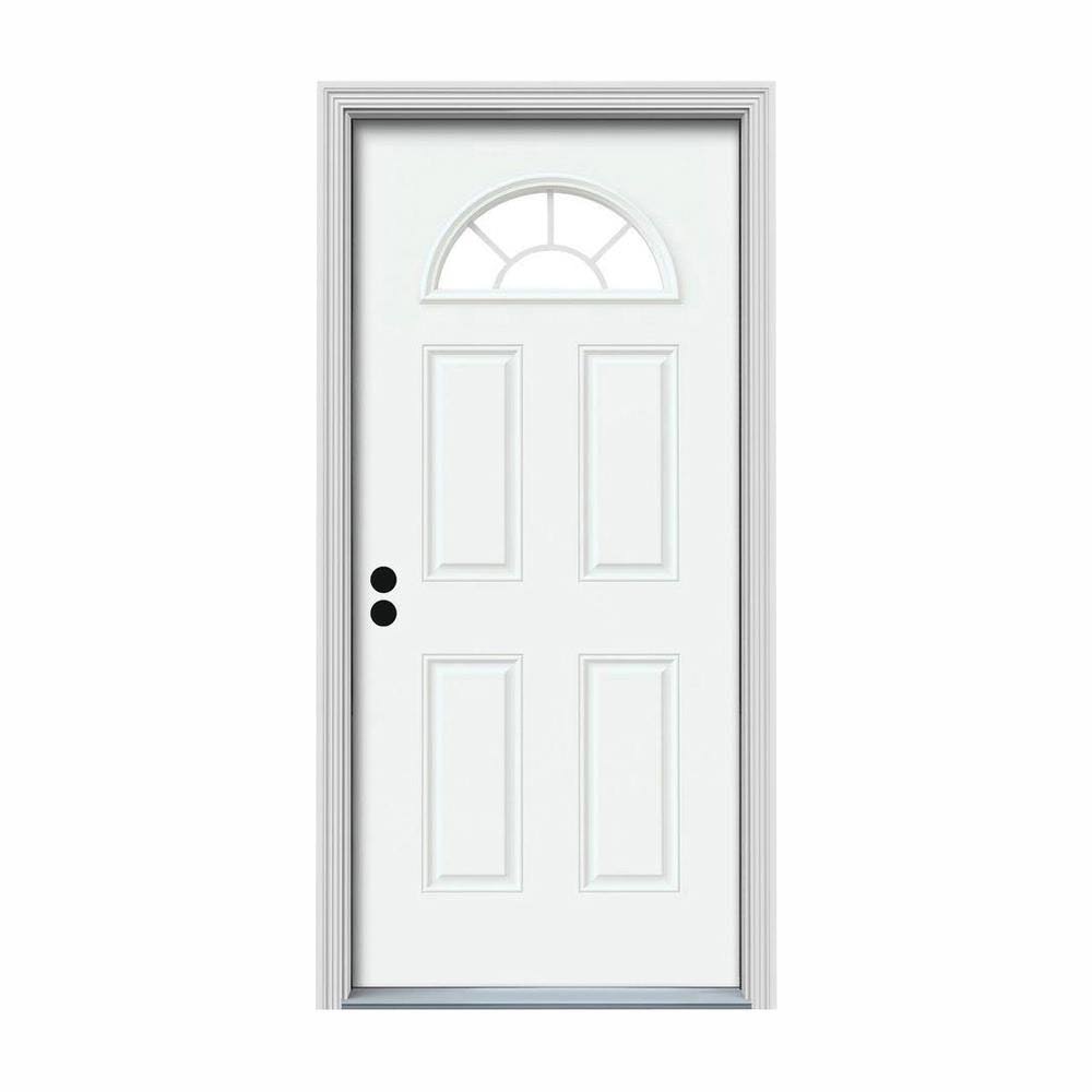 White Painted Steel Prehung Front Door with Brickmould B73489