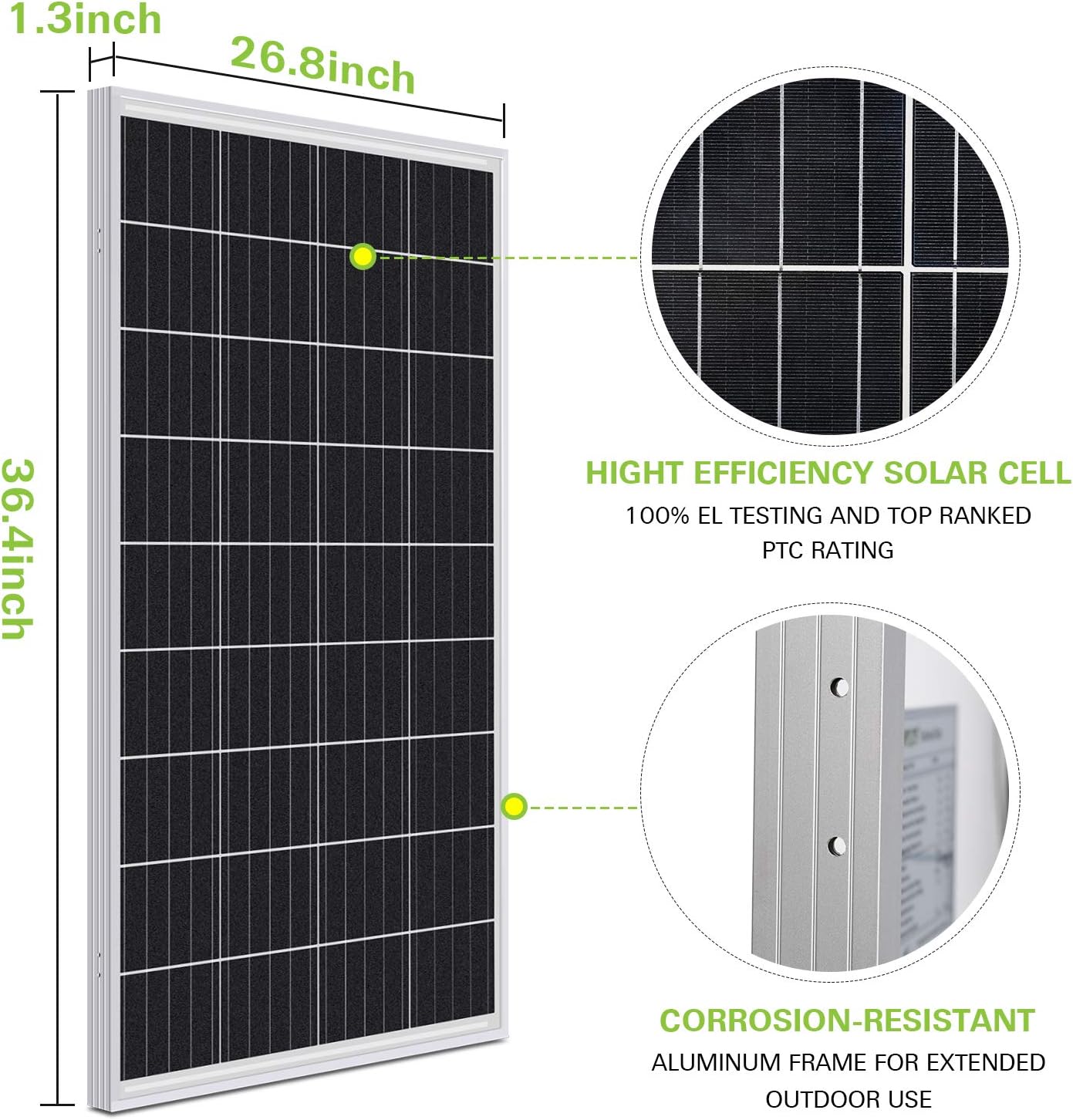 200 Watt 12 Volt Monocrystalline Solar Panel, 2 Pack of 12V 100W PV Module O605917