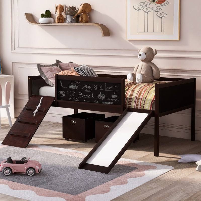 Espresso Twin Size Loft Bed with Two Storage Boxes R13257