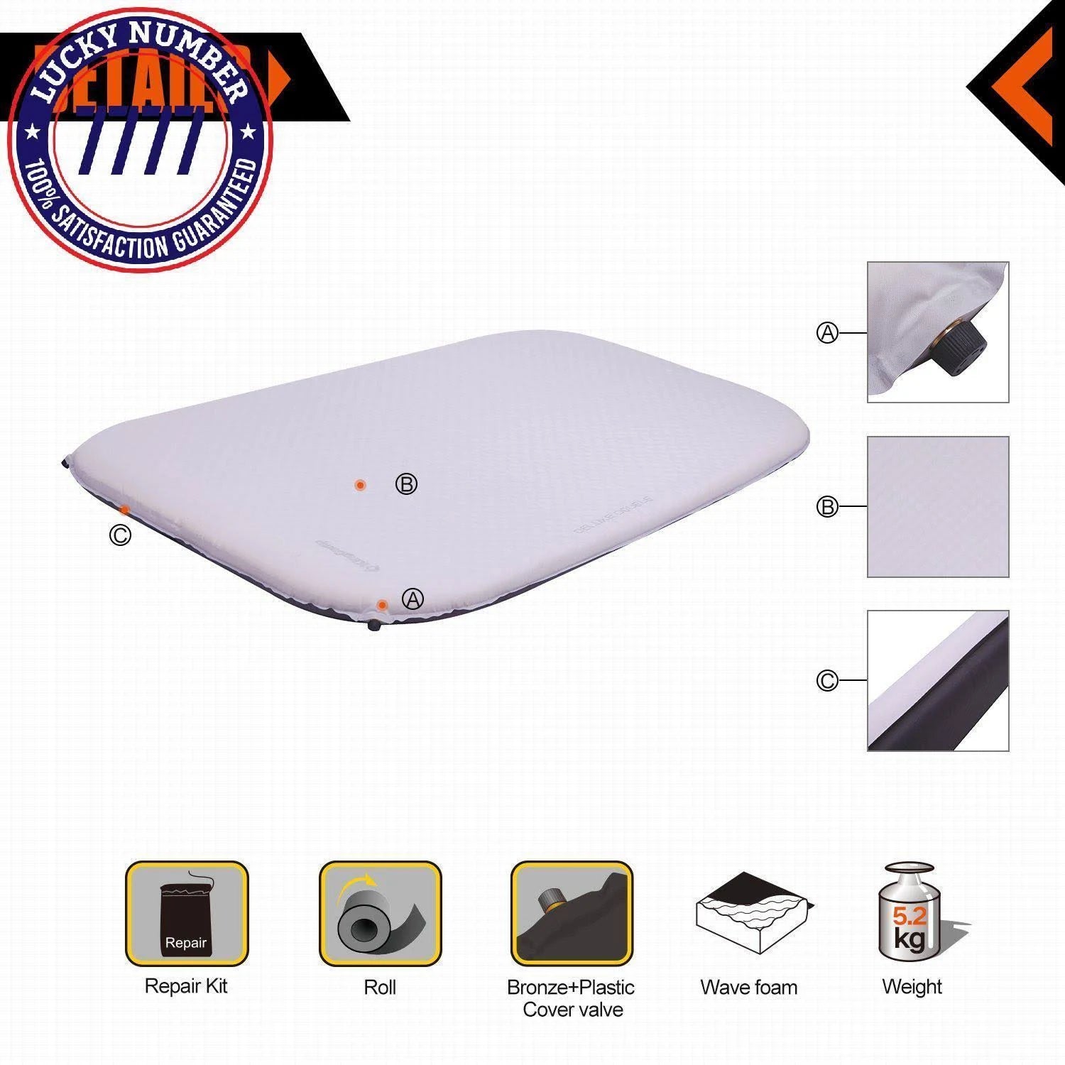 Deluxe Double Self-Inflating Camping Pad, 3 Inches Thick G7556
