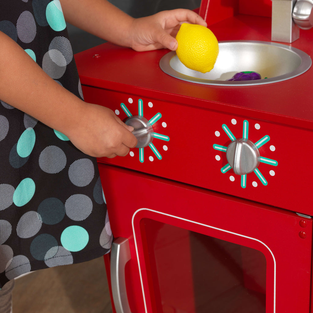 Red Wooden Pretend Play Cooking Kitchenette Toy Set W448792