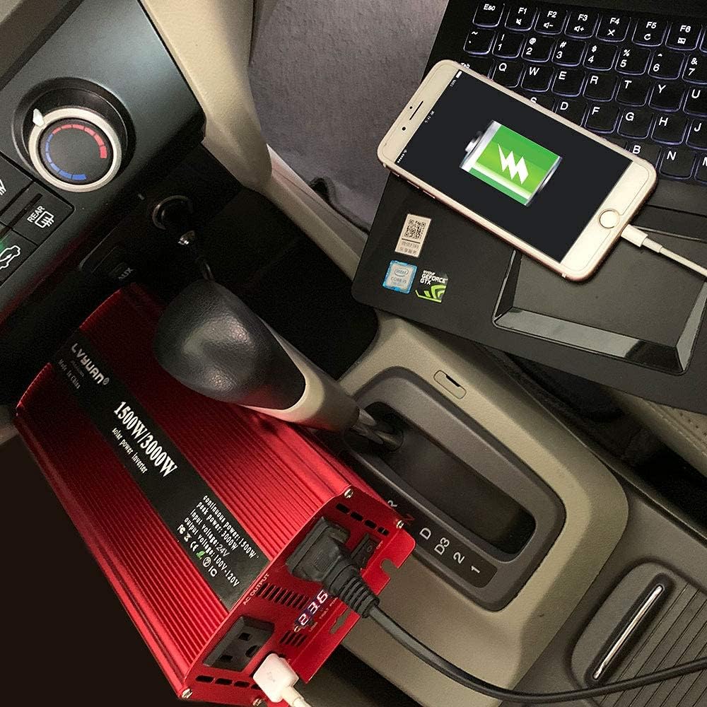 1500W DC 24V to 110V/120V AC Power Inverter with 2 AC Outlets and Dual 3.1A USB Ports Q5451