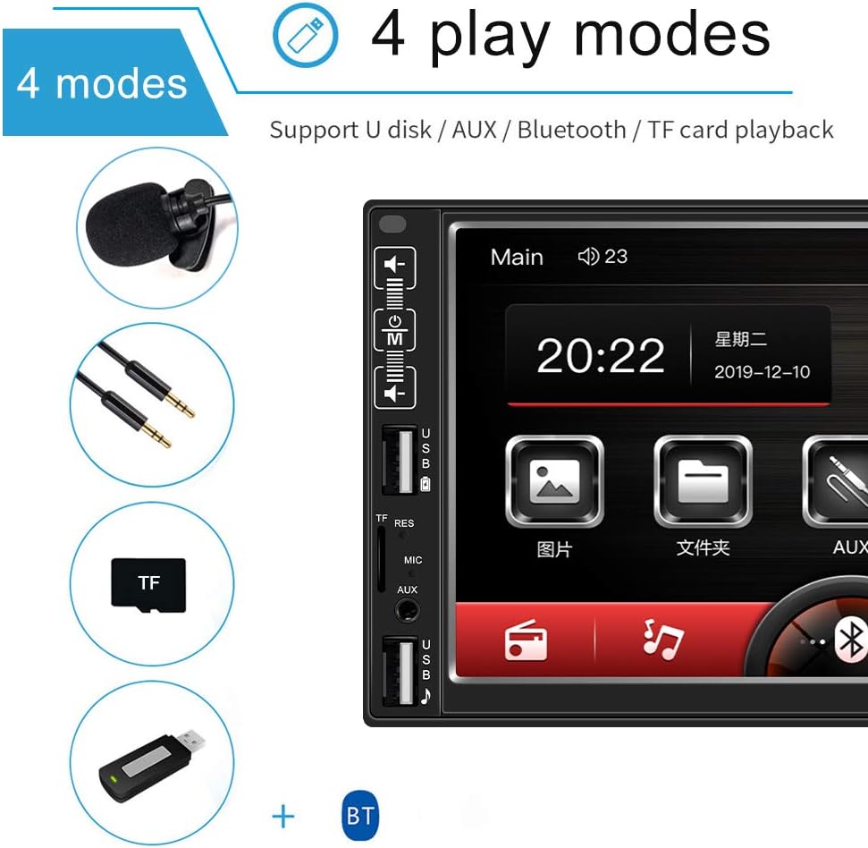 7” Touch Screen Double Din Car Stereo with Bluetooth Backup Camera A267712