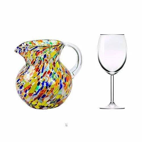 Multicolor Hand Blown Recycled Glass Pitcher (71 oz) N2593