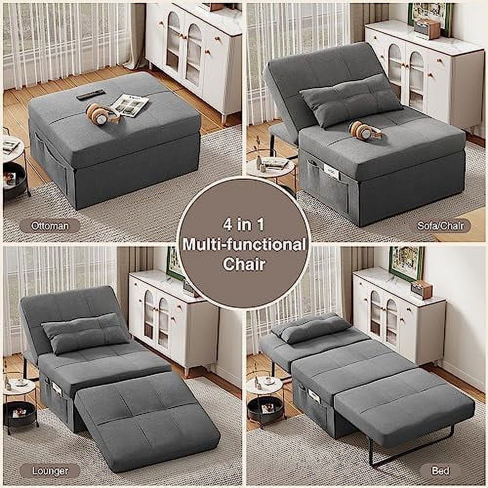 4 in 1 Convertible Chair Sofa Bed with Adjustable Backrest Linen Fabric Dark Grey H852