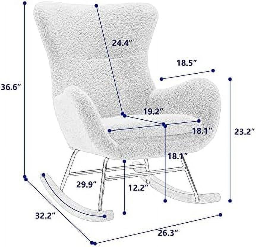 White Velvet Upholstered Glider Rocker Accent Chair with Side Pocket W546098