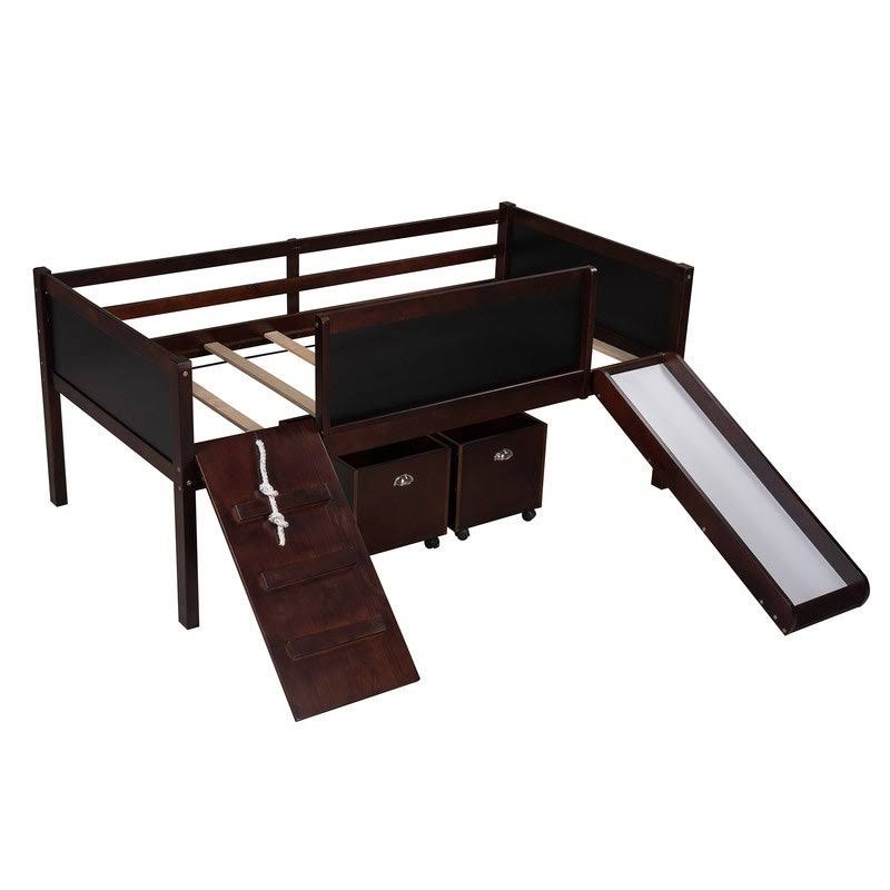 Espresso Twin Size Loft Bed with Two Storage Boxes R13257