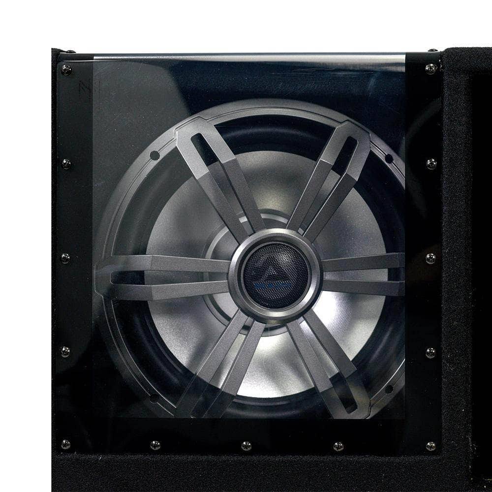 Dual 12 inch Vented 1200 Watt Car Audio Subwoofer Box with LED Lights & Plexiglass Window E494