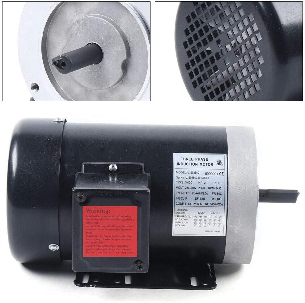 Electric Motor 2HP 3Phase 3450 RPM 208-230/460 Volt 56 Frame 5/8" Shaft Diameter I148595