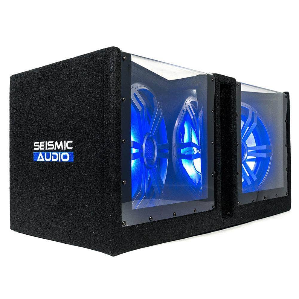 Dual 12 inch Vented 1200 Watt Car Audio Subwoofer Box with LED Lights & Plexiglass Window E494