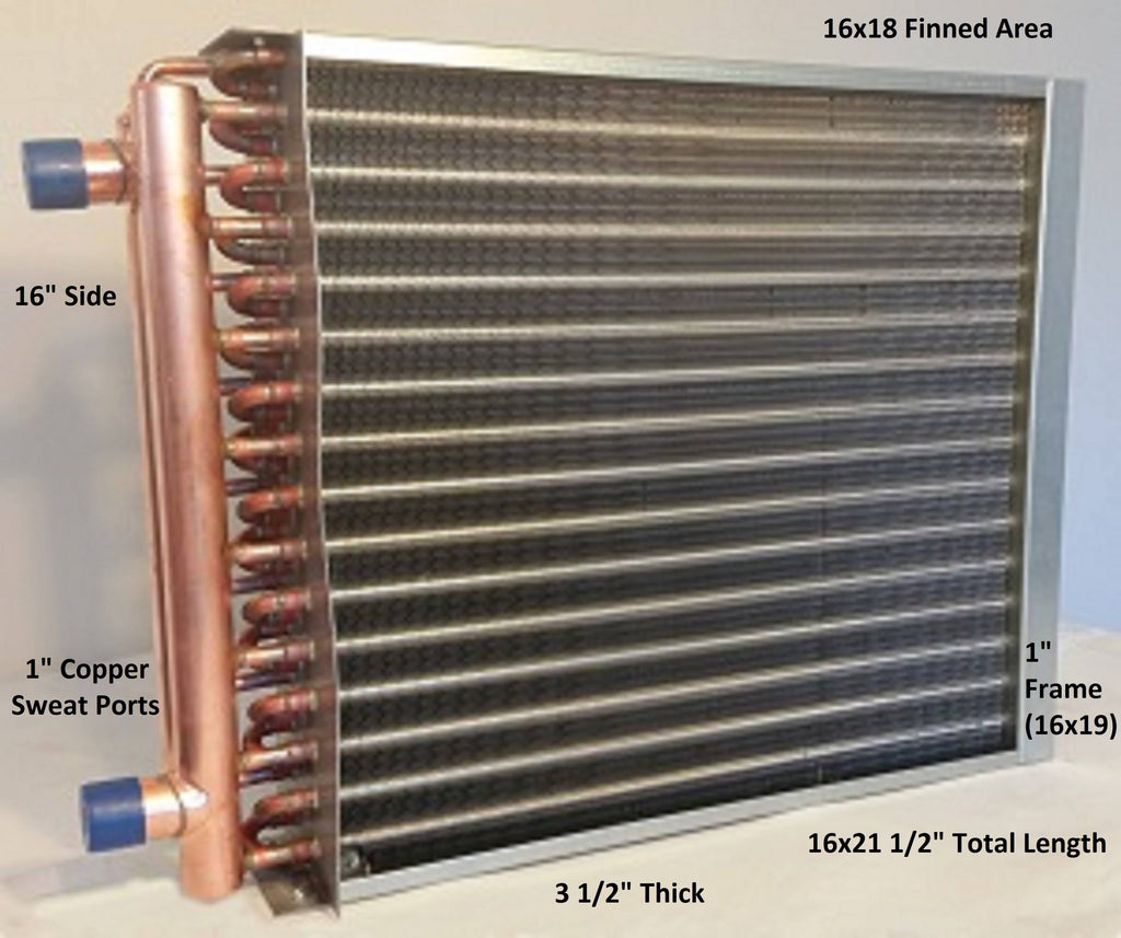 16x18 Water to Air Heat Exchanger with 1x22 Copper Ports O490
