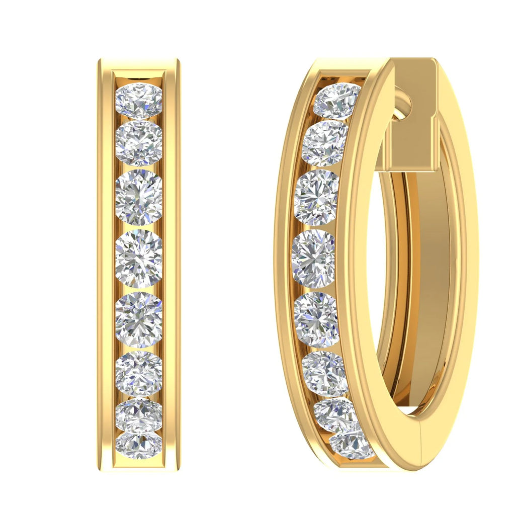 14K Yellow Gold Diamond Hoop Huggies Earrings G922008