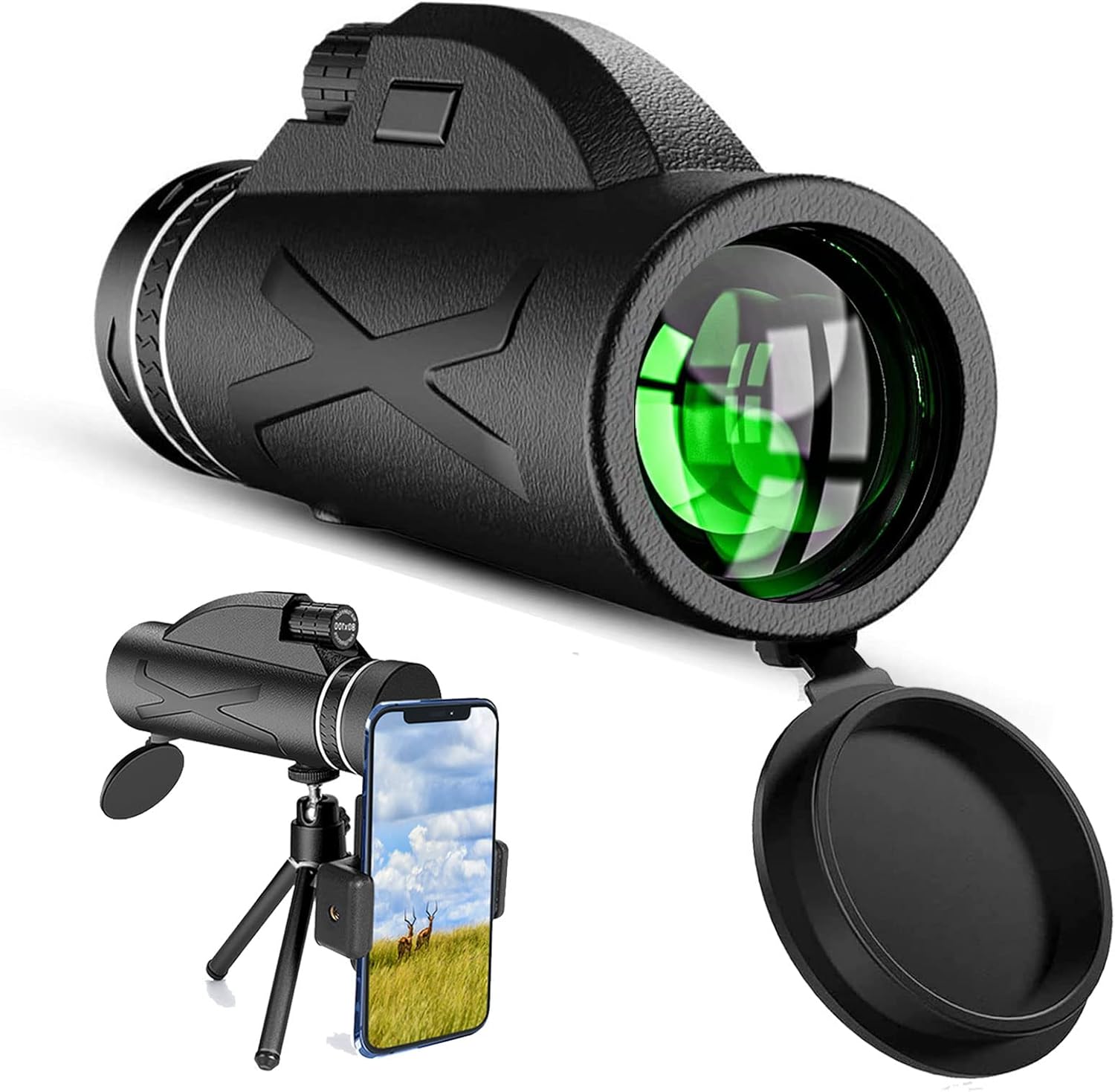 80X100 Monocular Telescope with Smartphone Stand & Tripod, BAK4 Prism, Waterproof & Anti-Fog P4496