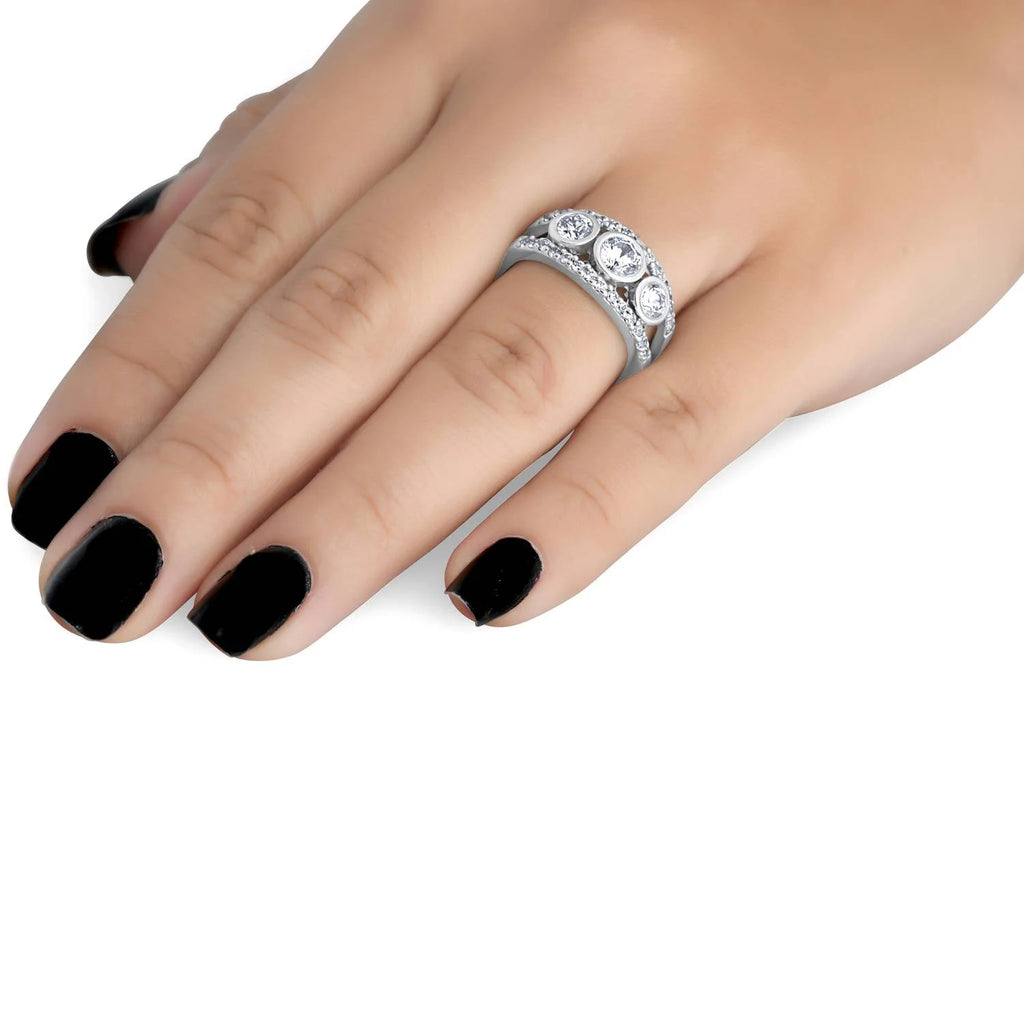 2 1/10ct 3-Stone Natural Diamond Engagement Ring in White Gold G104206