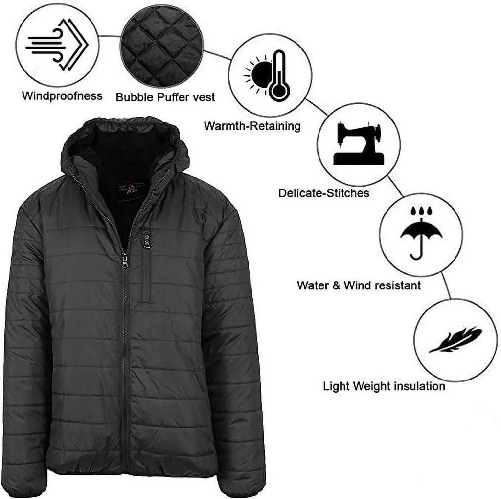 Mens Sherpa-Lined Hooded Puffer Jacket F3860