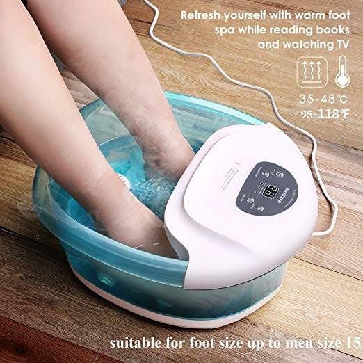 Foot Spa Bath Massager with Heat Bubbles Vibration, 4 Massaging Rollers J4290