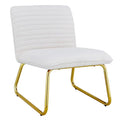 White minimalist armless sofa chair with plush cushion and backrest and golden metal legs H523
