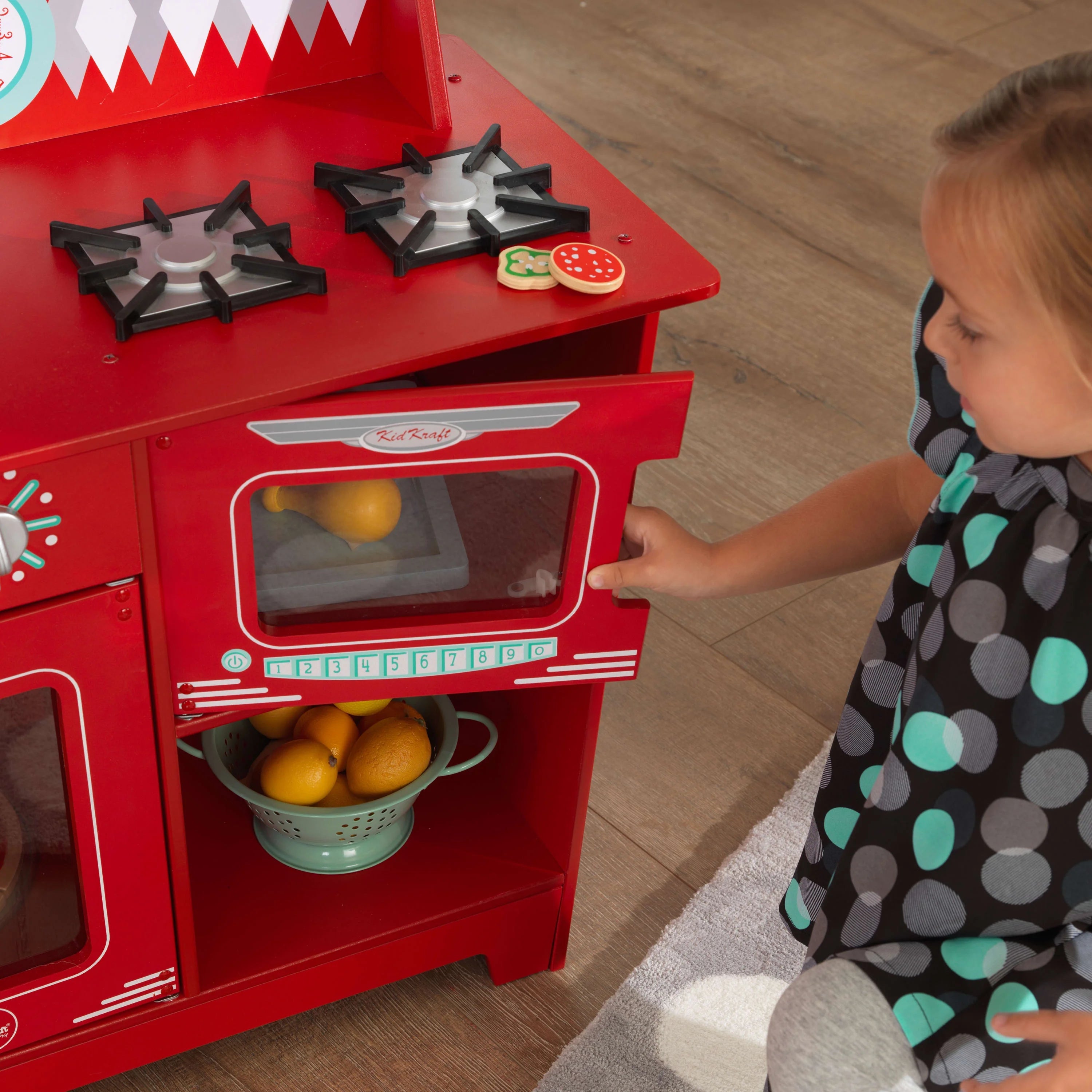 Red Wooden Pretend Play Cooking Kitchenette Toy Set W448792