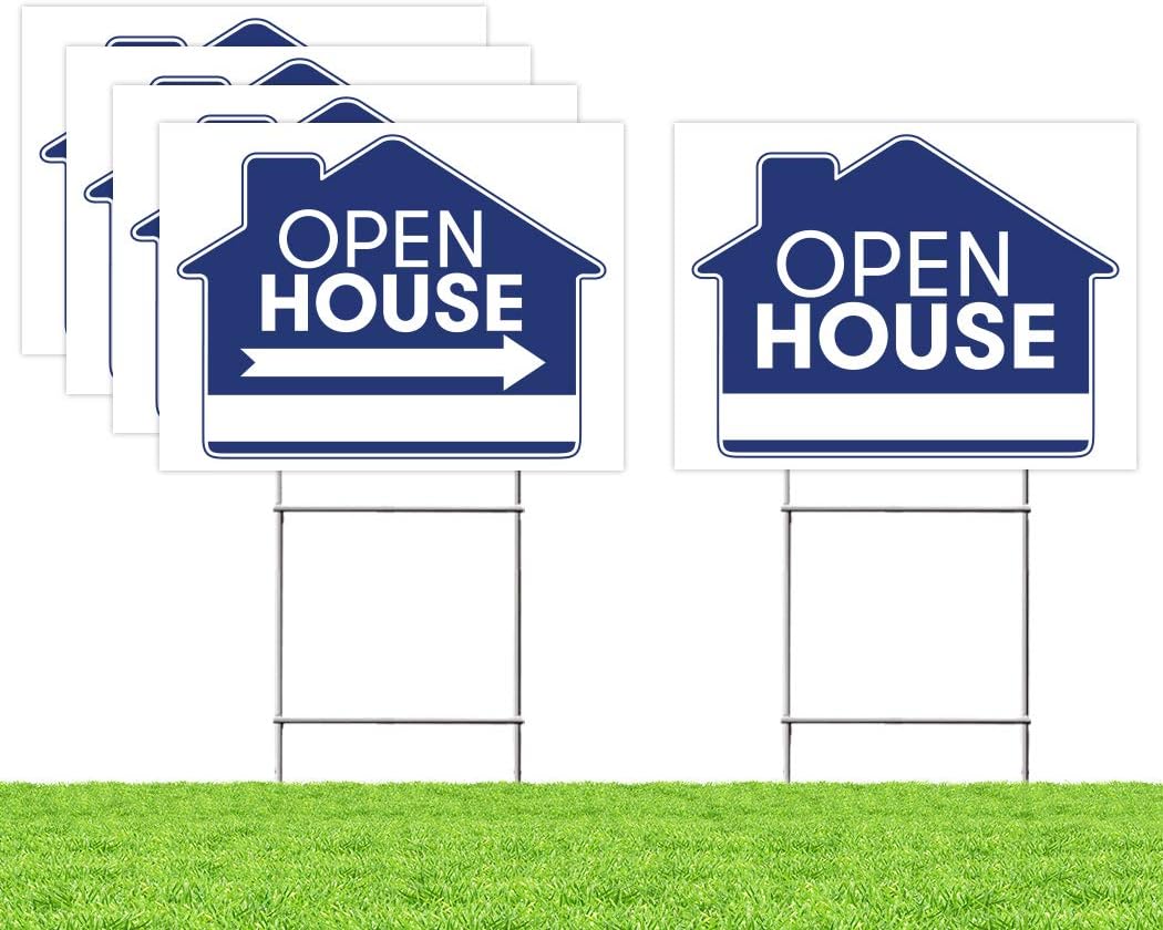 5 Double Sided Blue Property Yard Sign Bulk Pack with 5 Heavy Duty Rust Free H Wire Stakes, 18”x 24”, Pack of 2 G31043