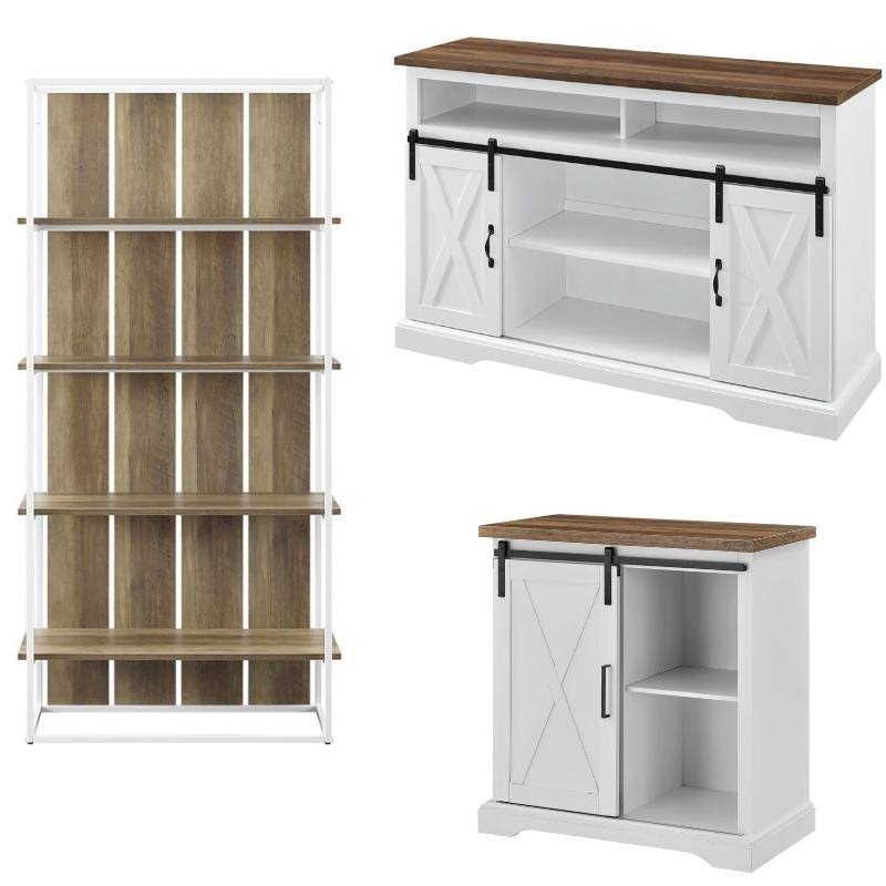 3 Piece Living Room Set with Bookcase TV Stand and Buffet in White G66502