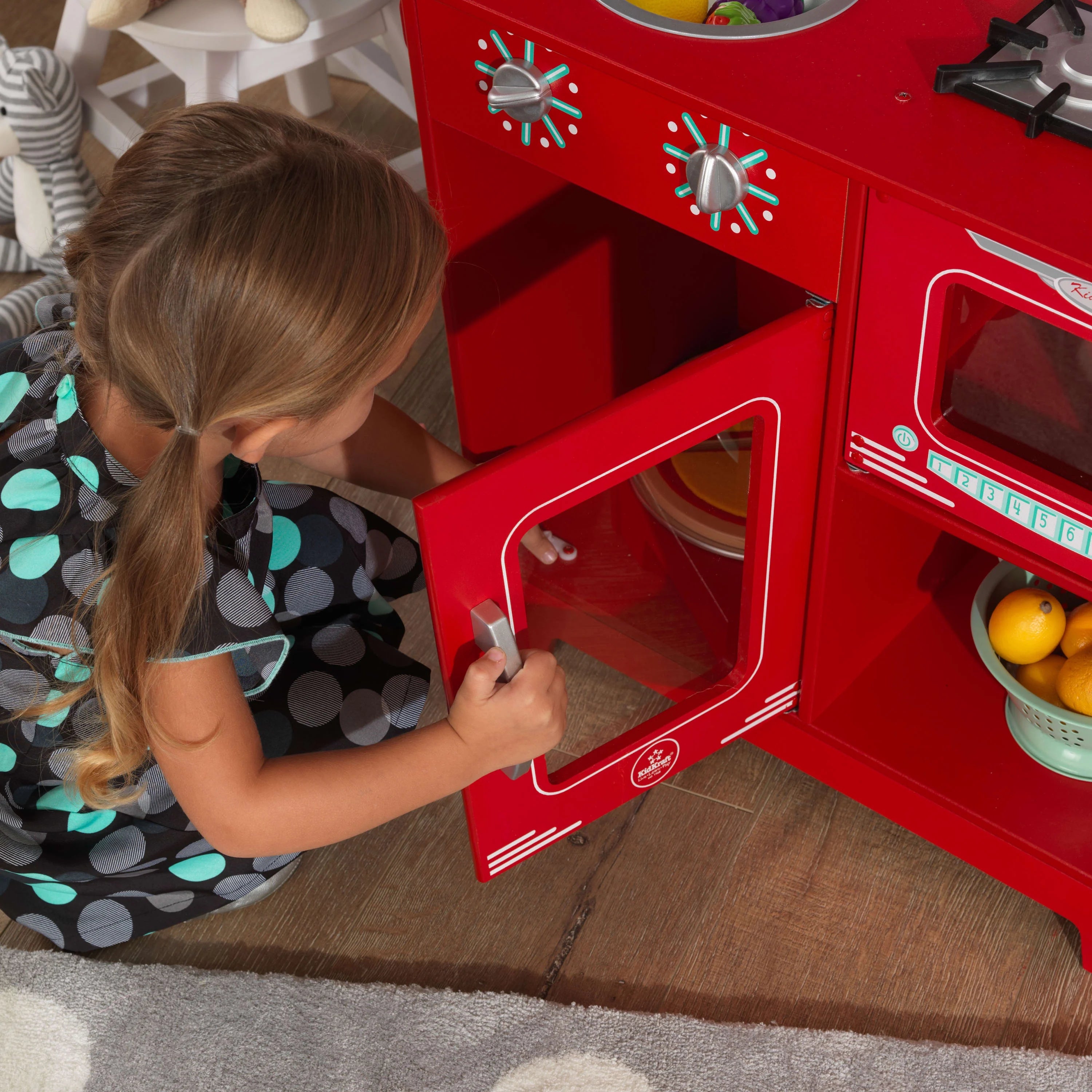 Red Wooden Pretend Play Cooking Kitchenette Toy Set W448792