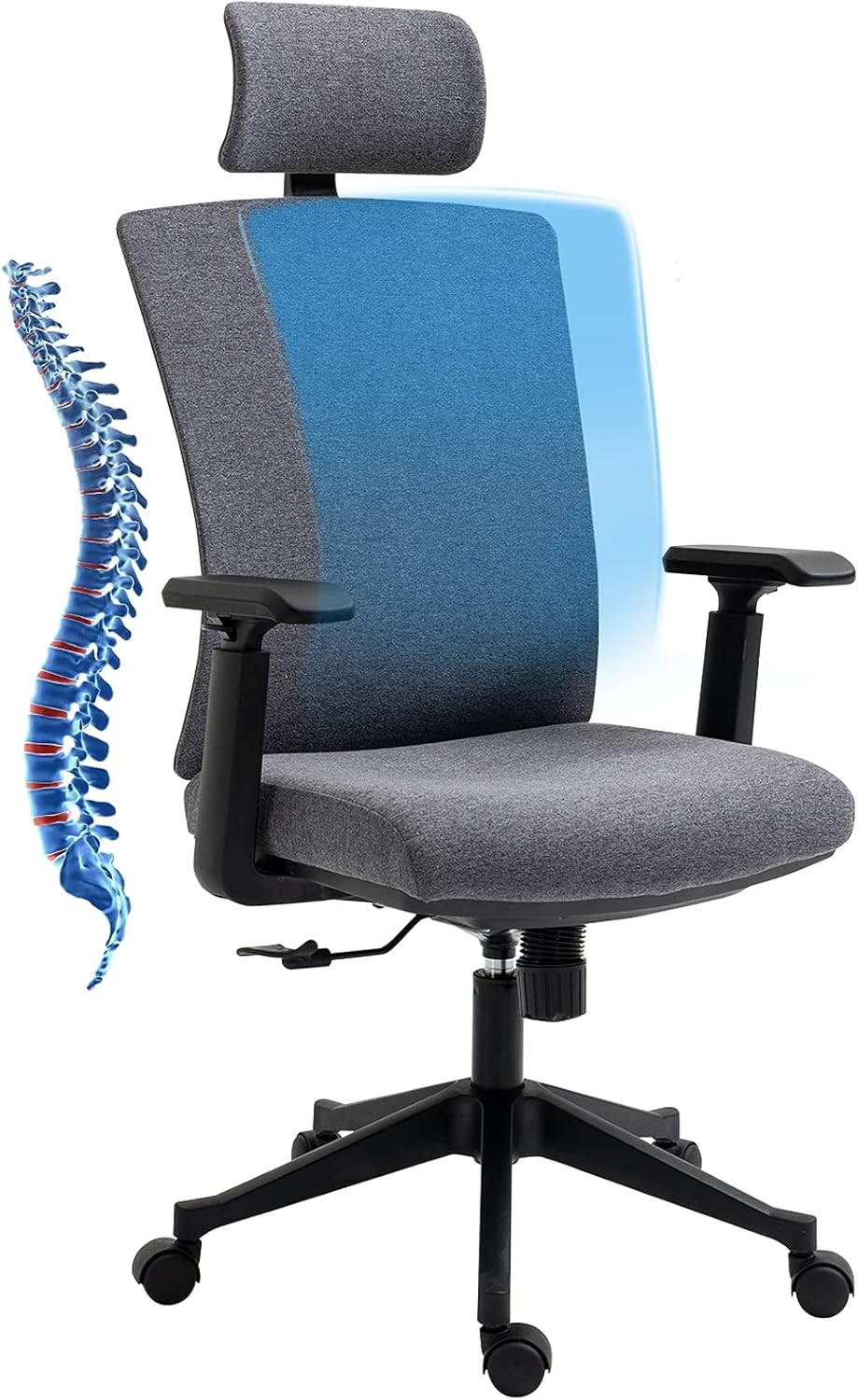 Grey Ergonomic Mesh Office Chair with Adjustable Headrest and Armrest D965962