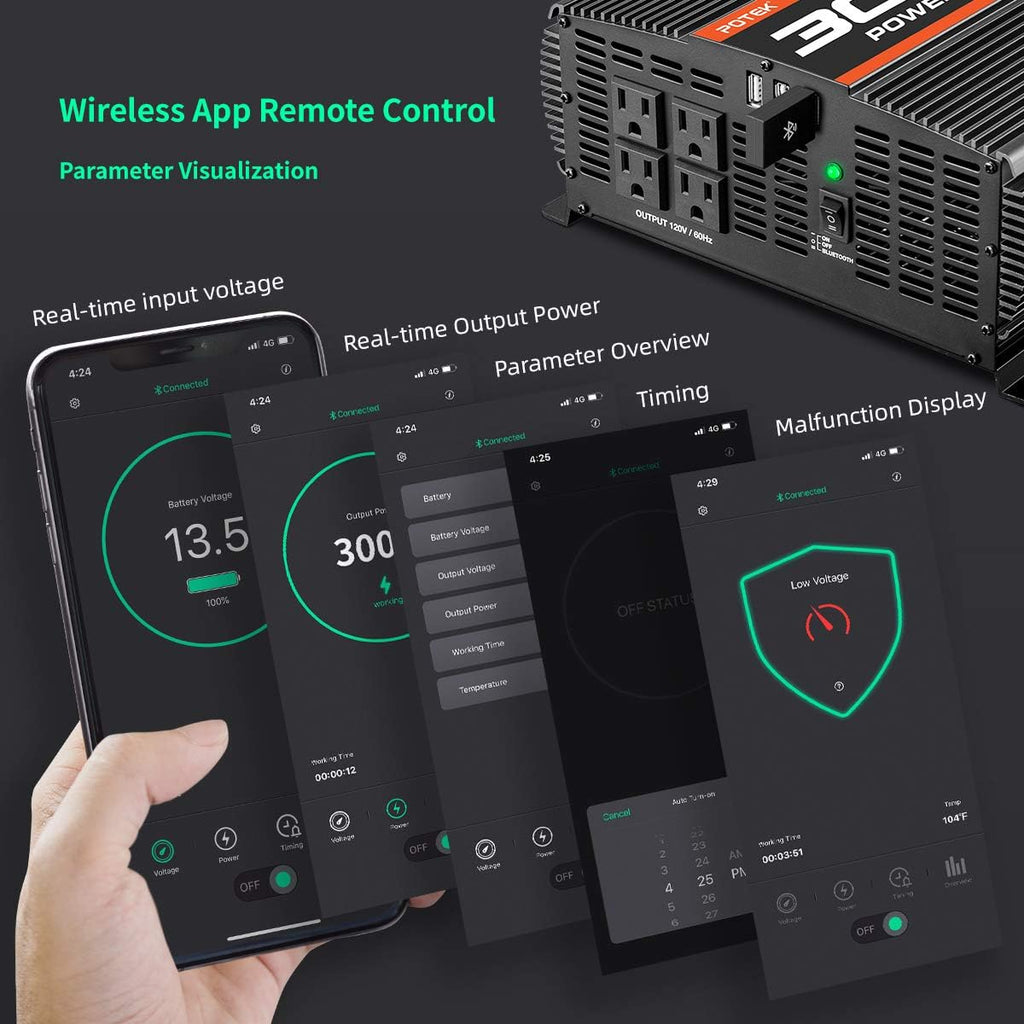 3000W Power Inverter 4 AC Outlets DC 12V to 110V AC Car Inverter with 2 USB Port and Bluetooth U78245