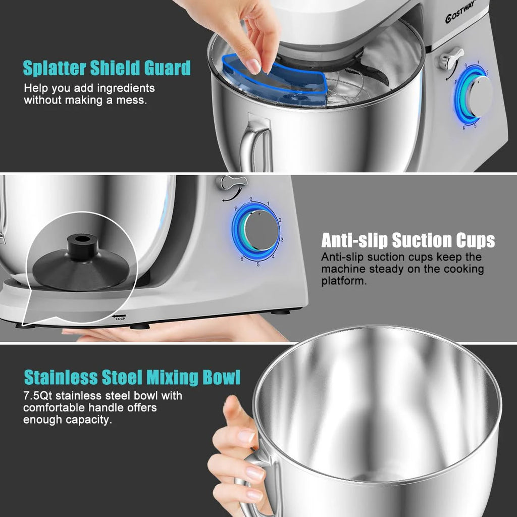 Tilt-Head Stand Mixer 7.5 qt 6 Speed 660W with Dough Hook, Whisk & Beater W863578