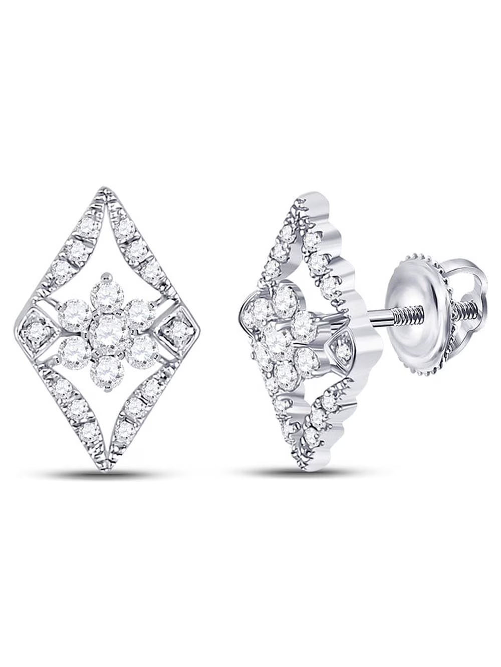 14kt White Gold Diamond Geometric Cluster Earrings 3/8 Cttw V12791