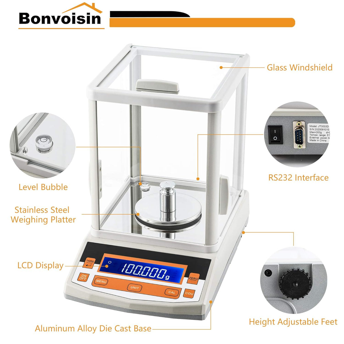 Analytical Balance 300g x 1mg Precision Lab Scale with LCD Display B71512