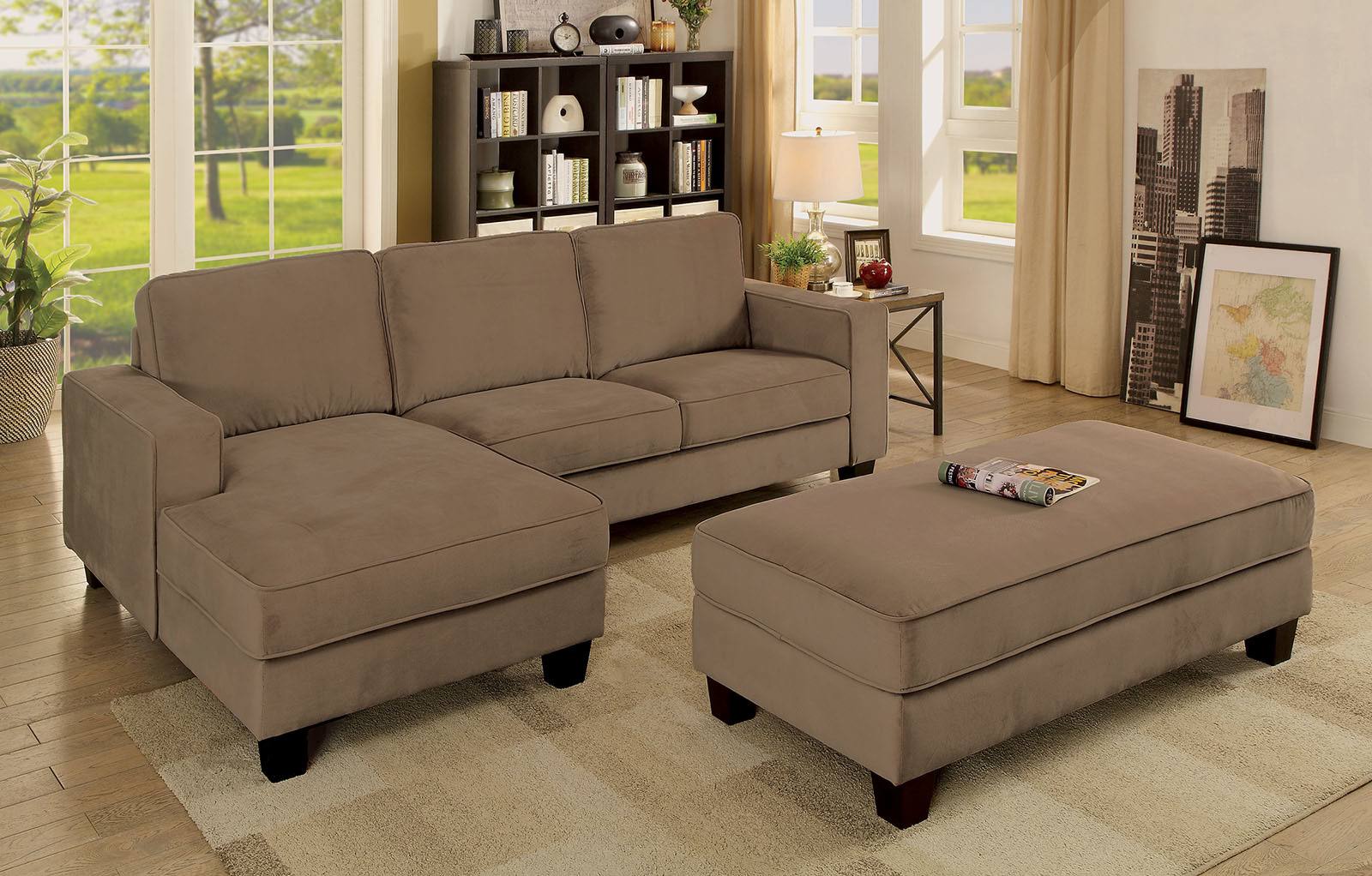 Brown Flannelette Sectional with Ottoman P8680