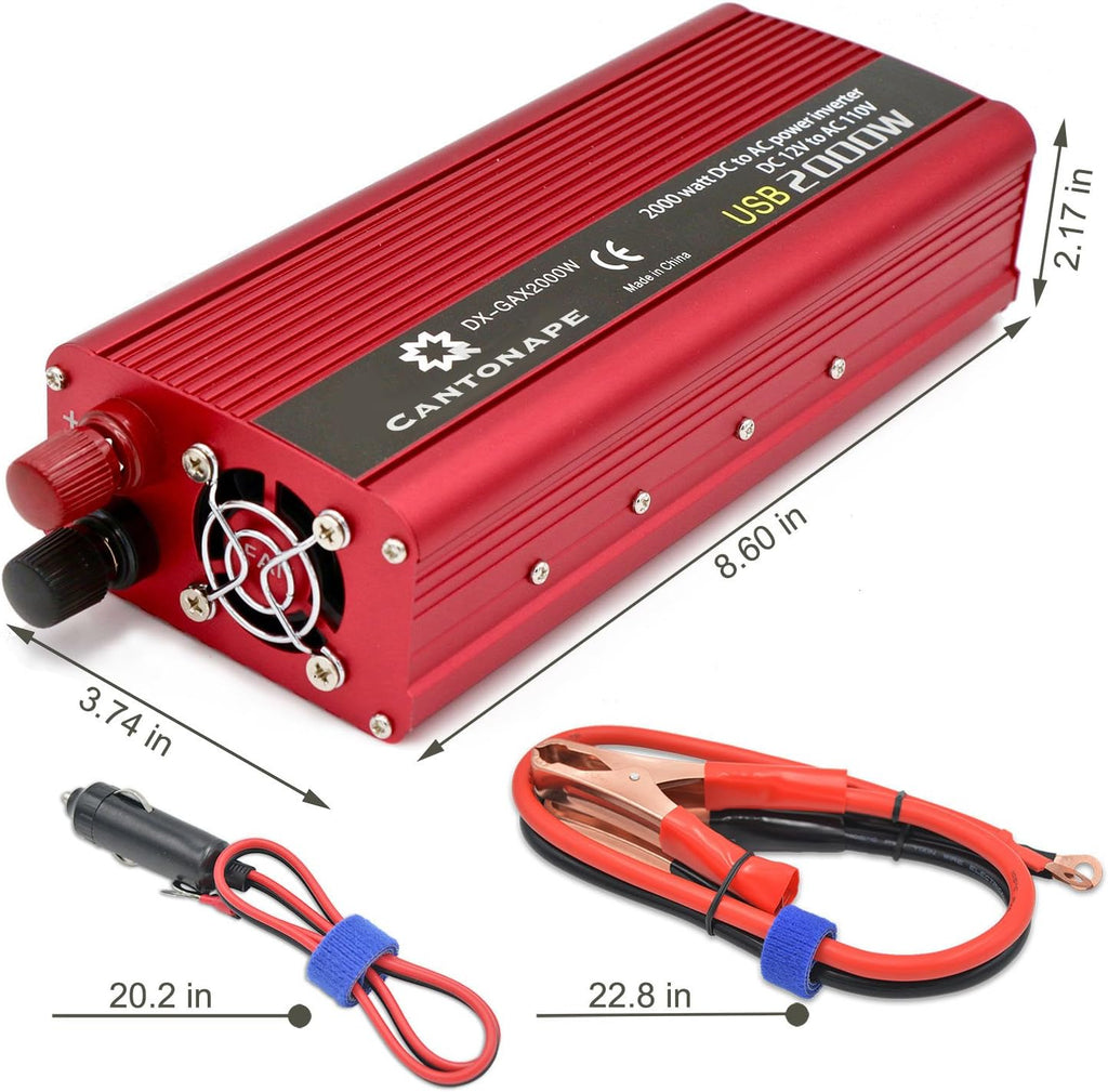 1000W/2000W Peak DC 12V to 110V AC Power Inverter with 3.1A USB Car Adapter and Cigarette Lighter, Pack of 2 T1300