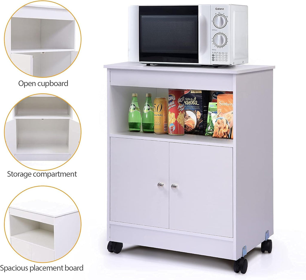 White Wooden Microwave Cart with 1 Drawer N5833