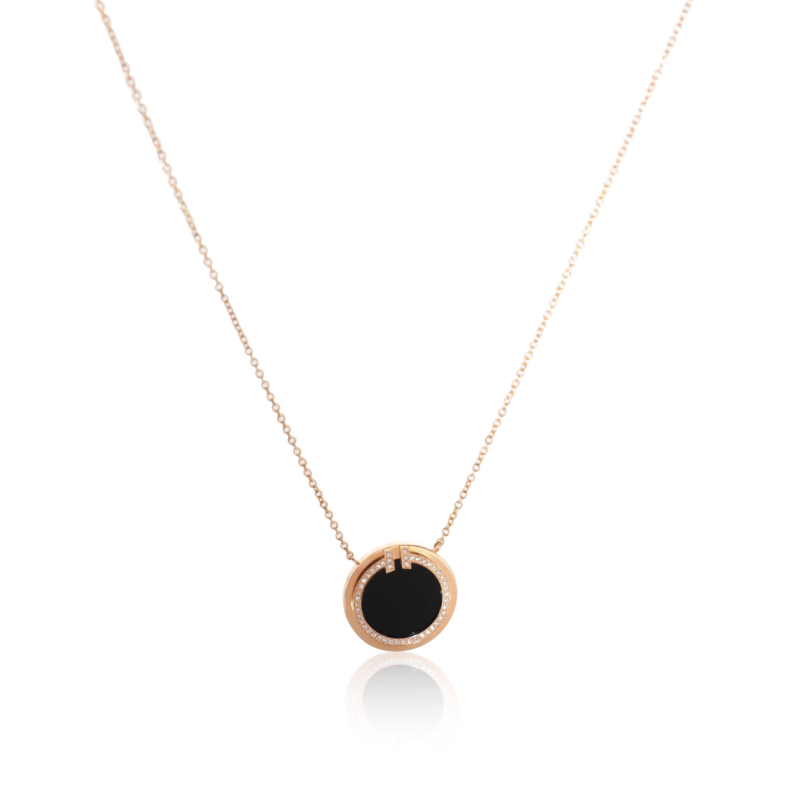 Black Onyx Diamond Circle Pendant 18K Rose Gold E210