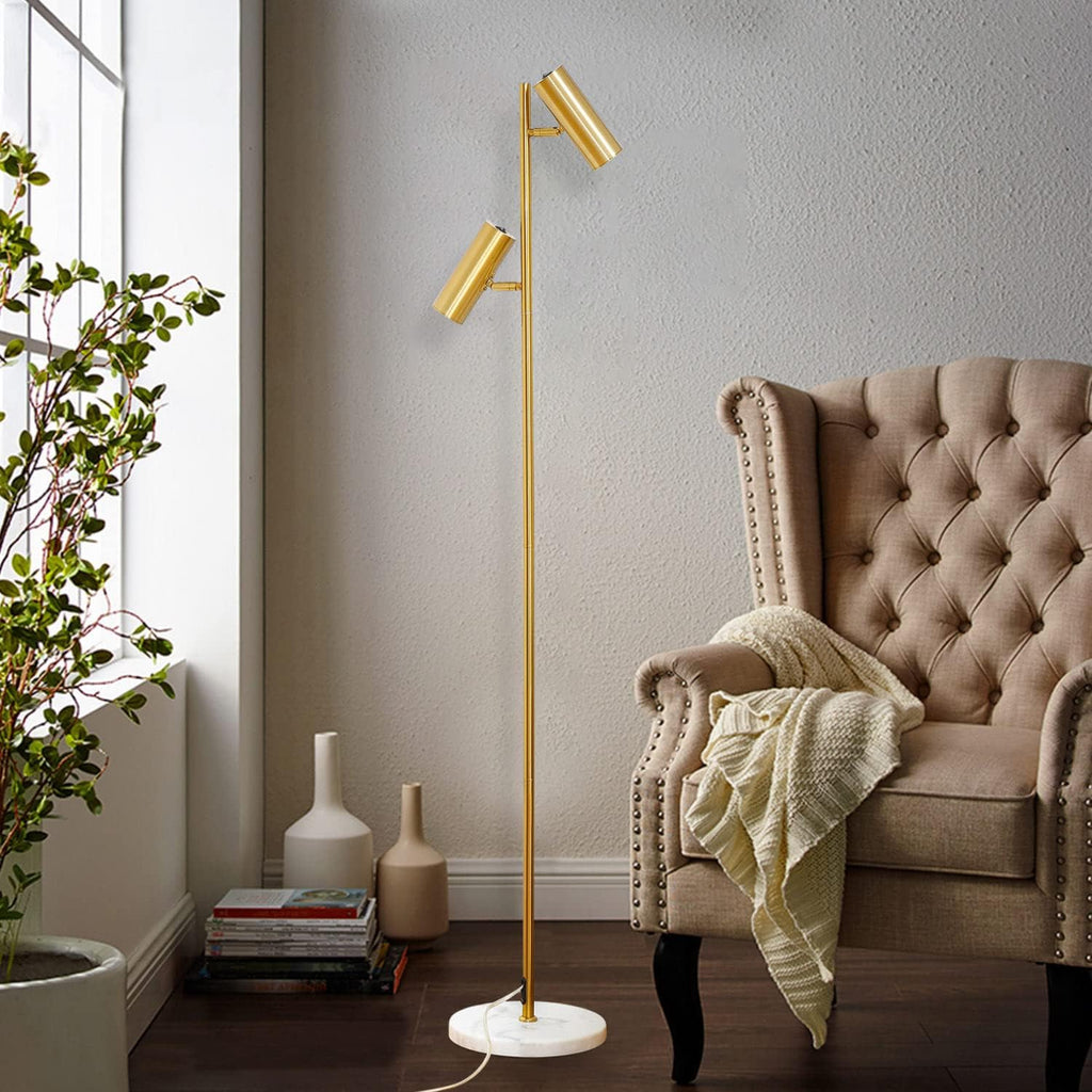 Double Head Floor Lamp with Foot Switch, Brass/Gold Finish P6530