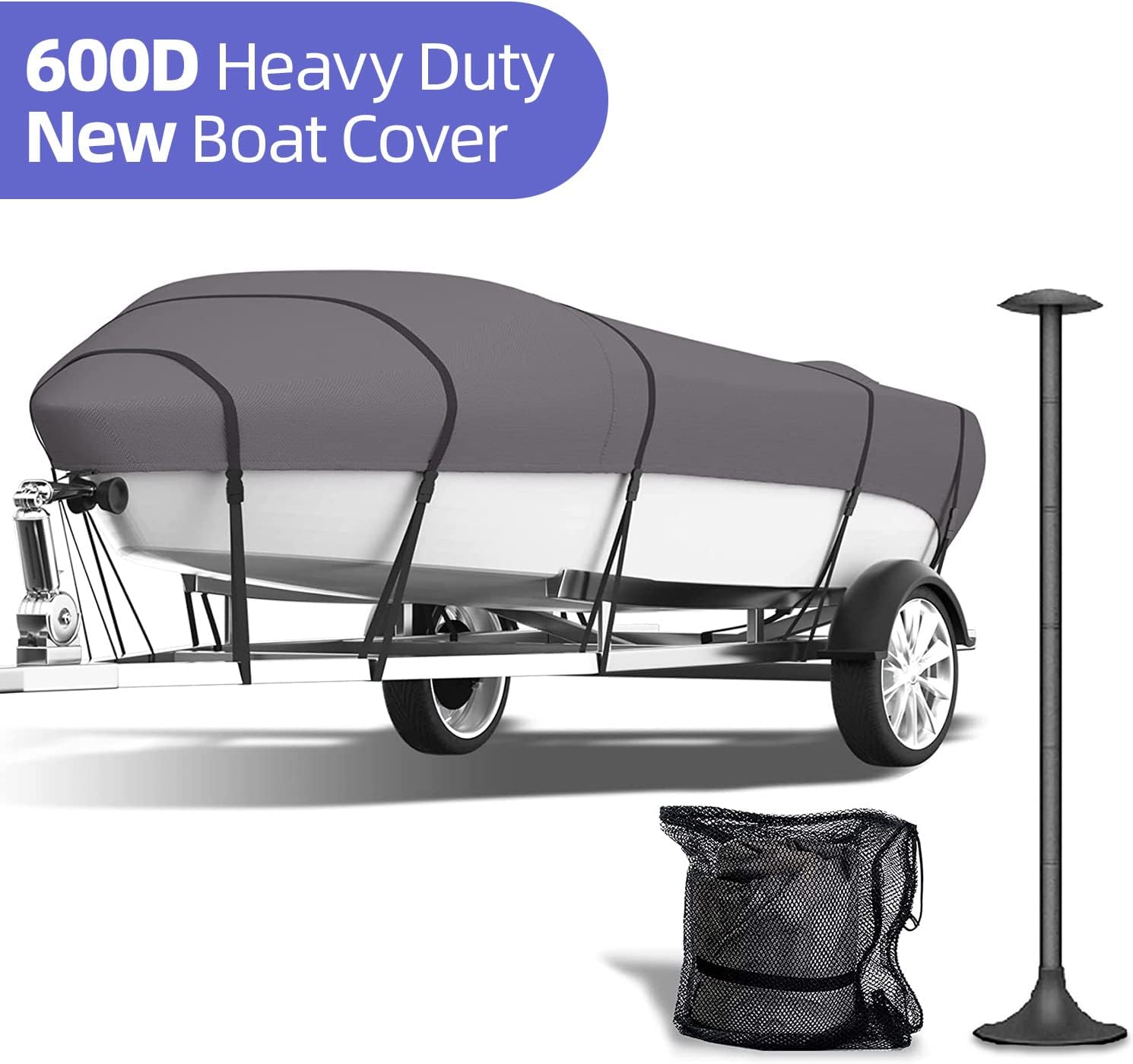 600D Waterproof Boat Cover with Support Pole, Pack of 2 Z578321