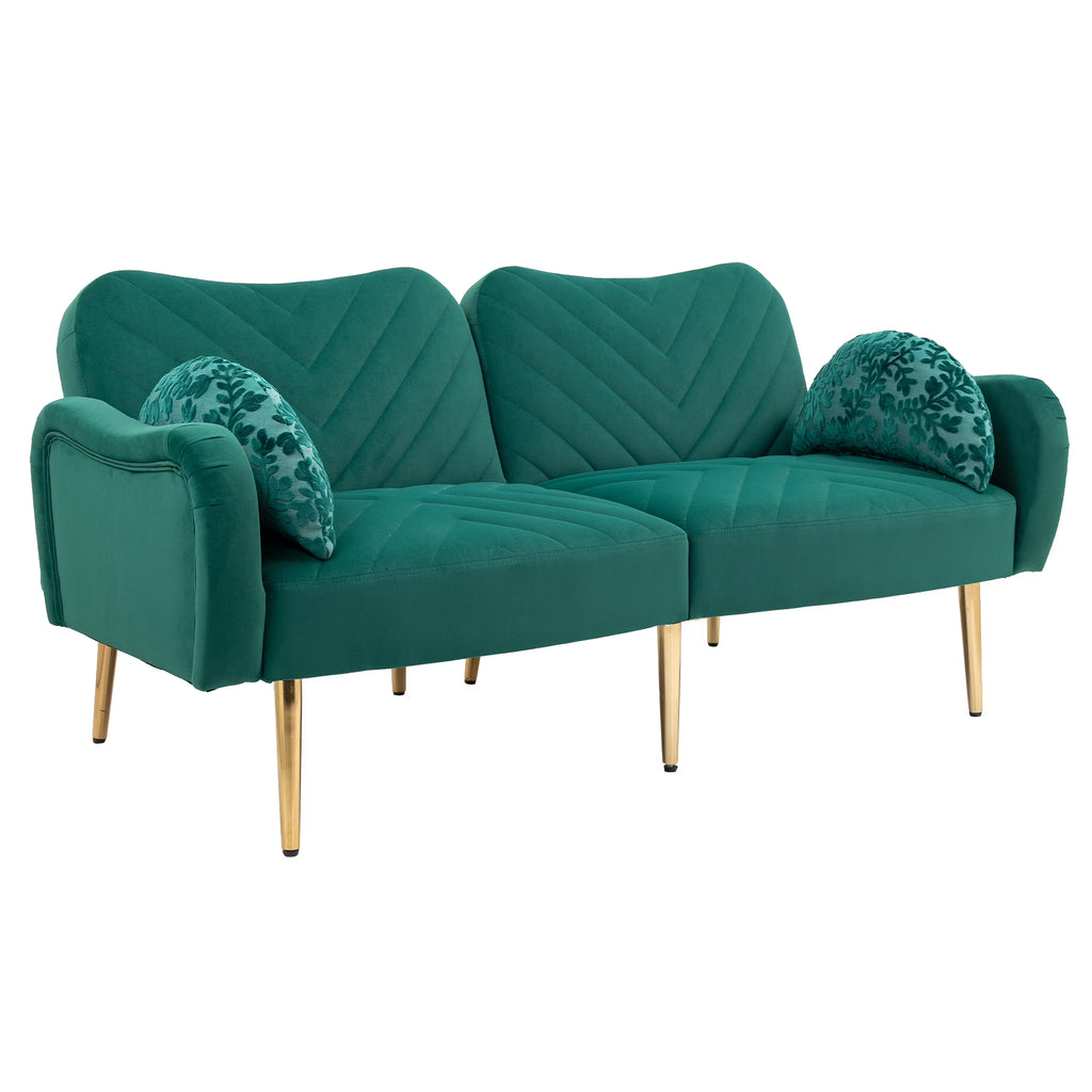 65 inch Velvet Loveseat Sofa with 2 Bolster Pillows T52729
