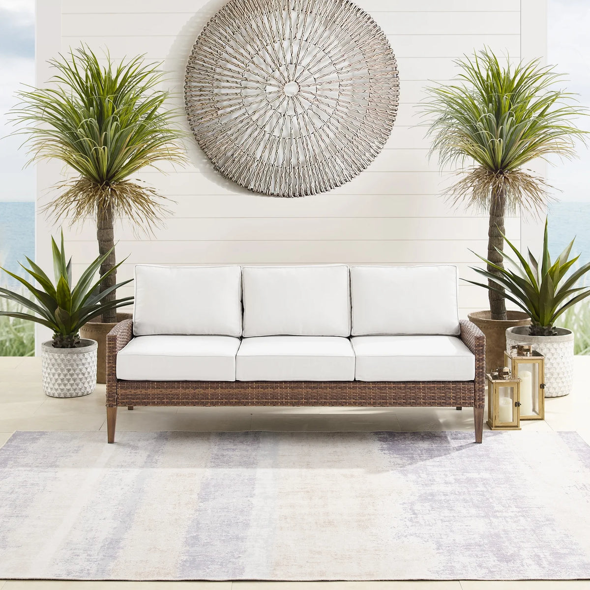 Brown/White Wicker Rattan Outdoor Sofa A423