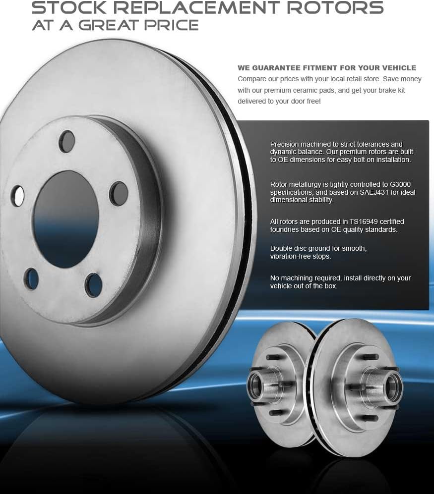 Premium OE 5 Lug Brake Disc Rotors + Ceramic Brake Pads + Clips T362675