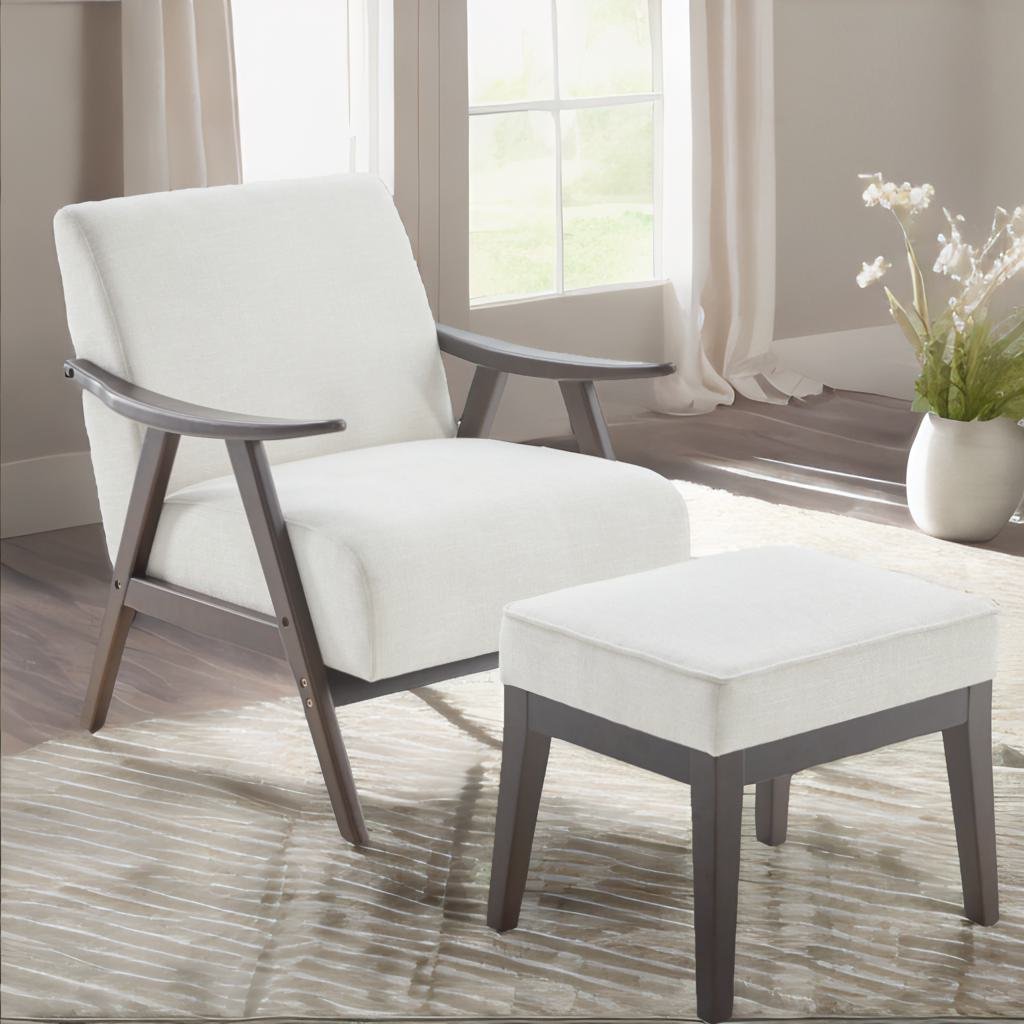 Beige Upholstered Accent Chair with Ottoman and Solid Wood Frame O299740