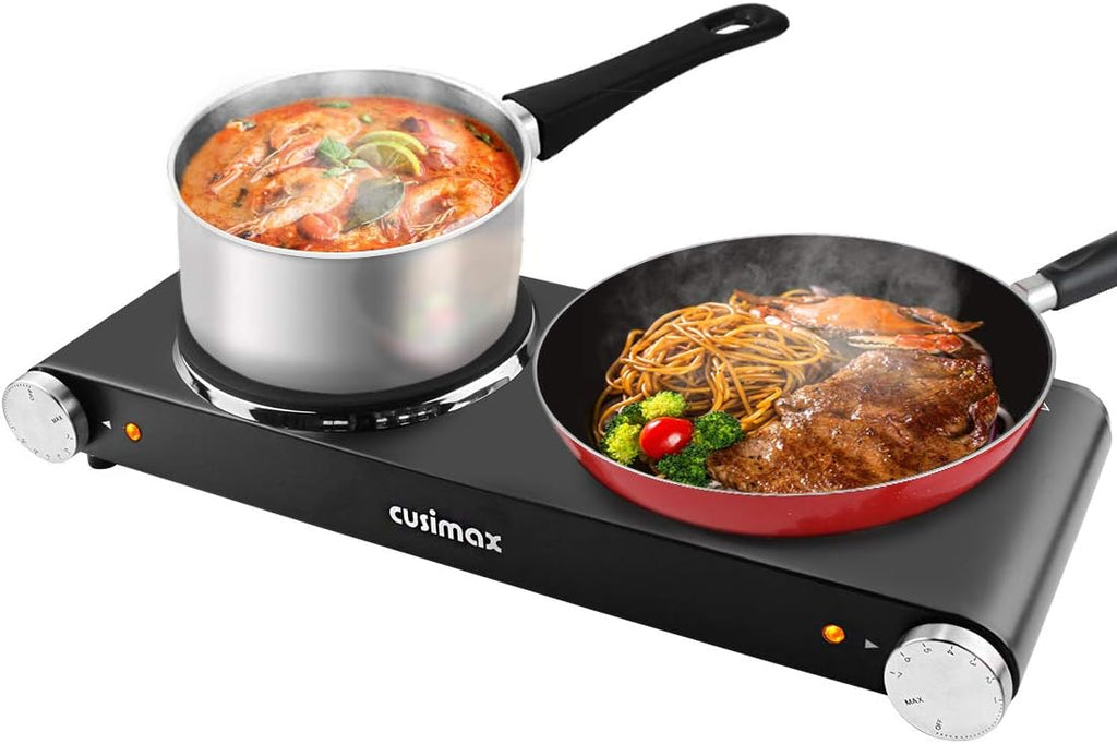 Double Hot Plates Electric Cooktop, Cast Iron, Black Stainless Steel E3356
