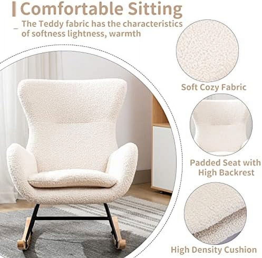 White Velvet Upholstered Glider Rocker Accent Chair with Side Pocket W546098