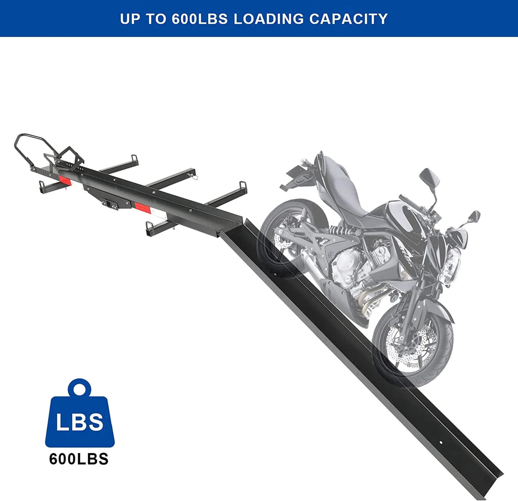 600LBS Steel Hitch Mount Motorcycle Carrier with Loading Ramp Q3882