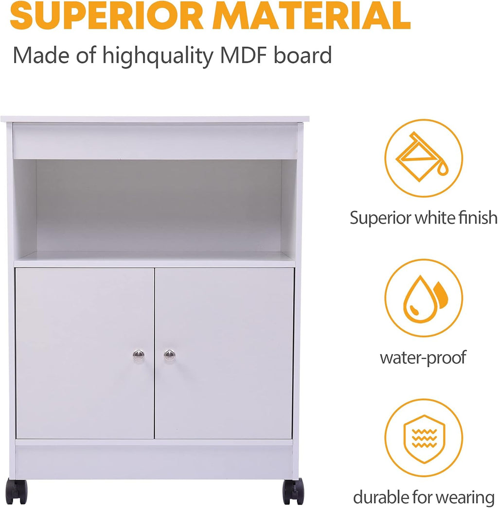White Wooden Microwave Cart with 1 Drawer N5833