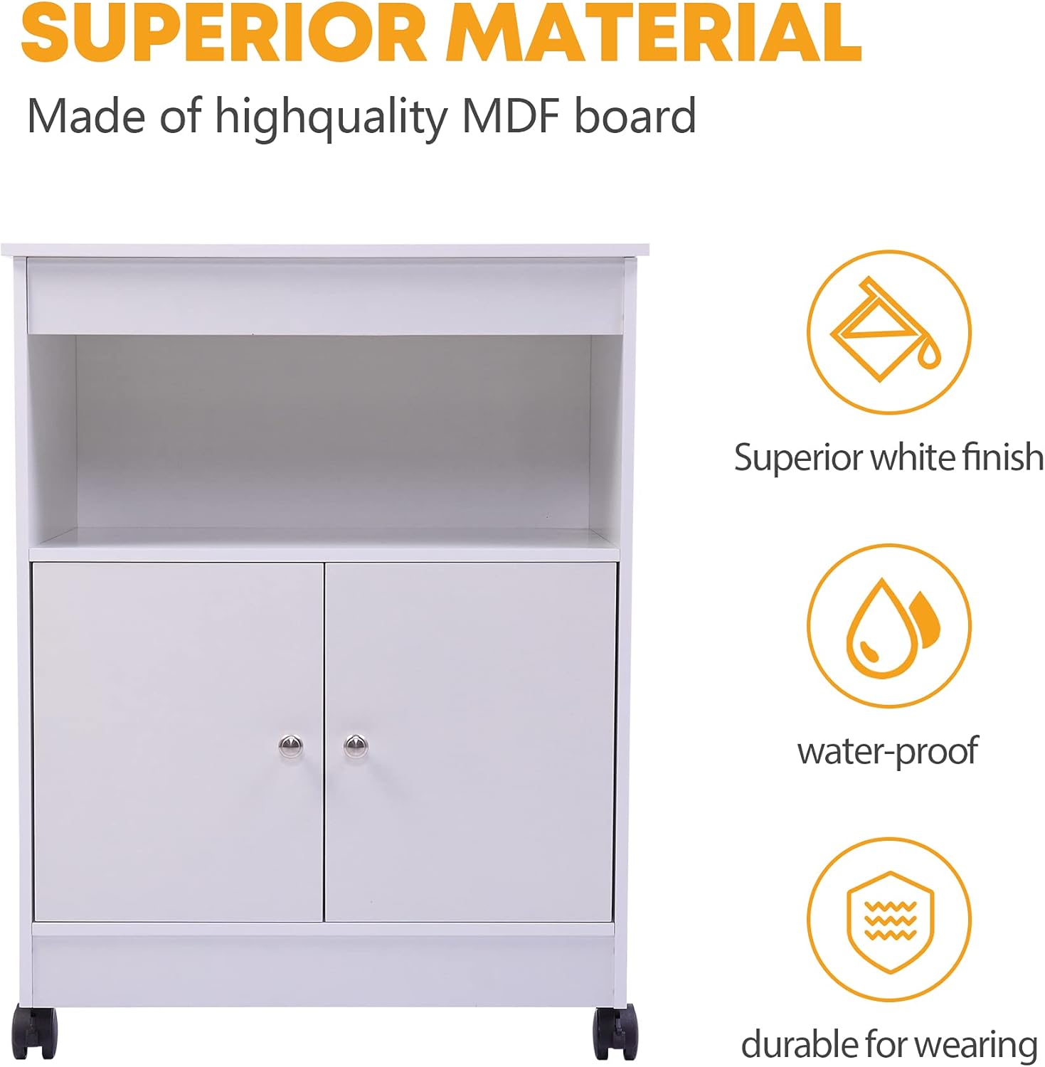 White Wooden Microwave Cart with 1 Drawer N5833