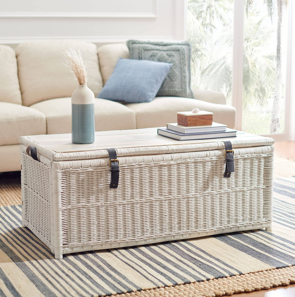 White/Brown Rattan Storage Trunk J9661