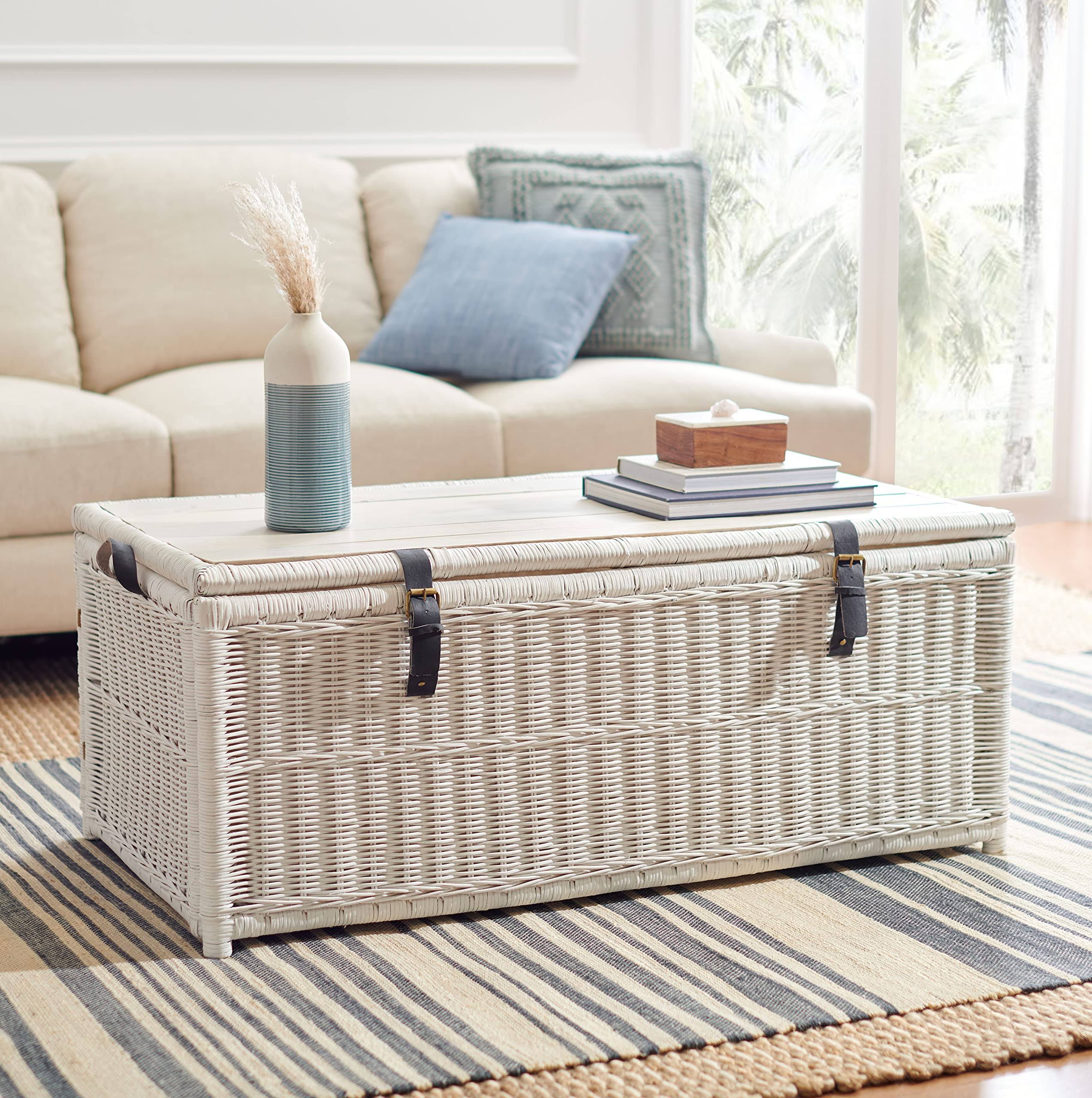 White/Brown Rattan Storage Trunk J9661