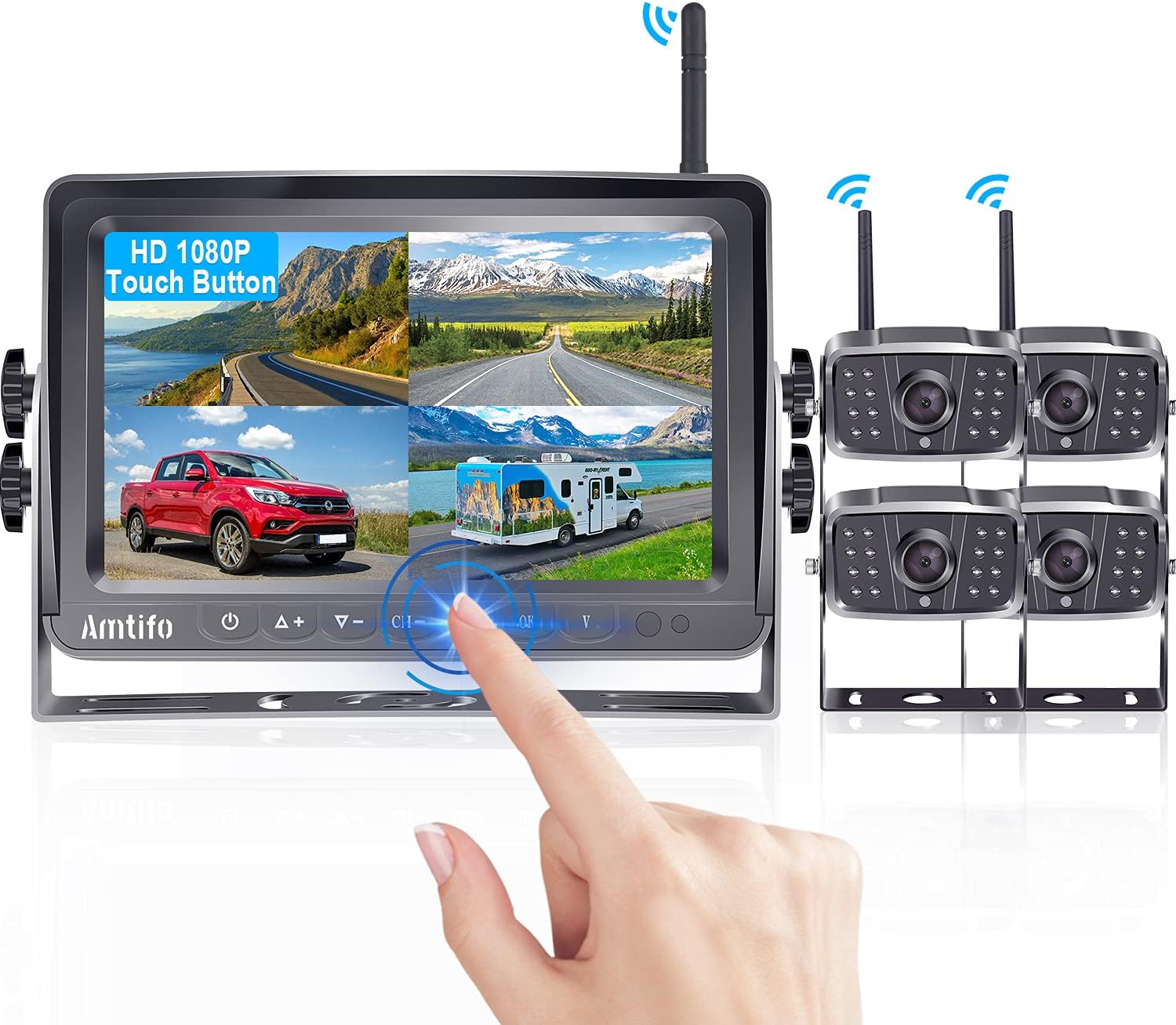 Wireless 4 Rear View Cameras with 7" Monitor for RVs E44569