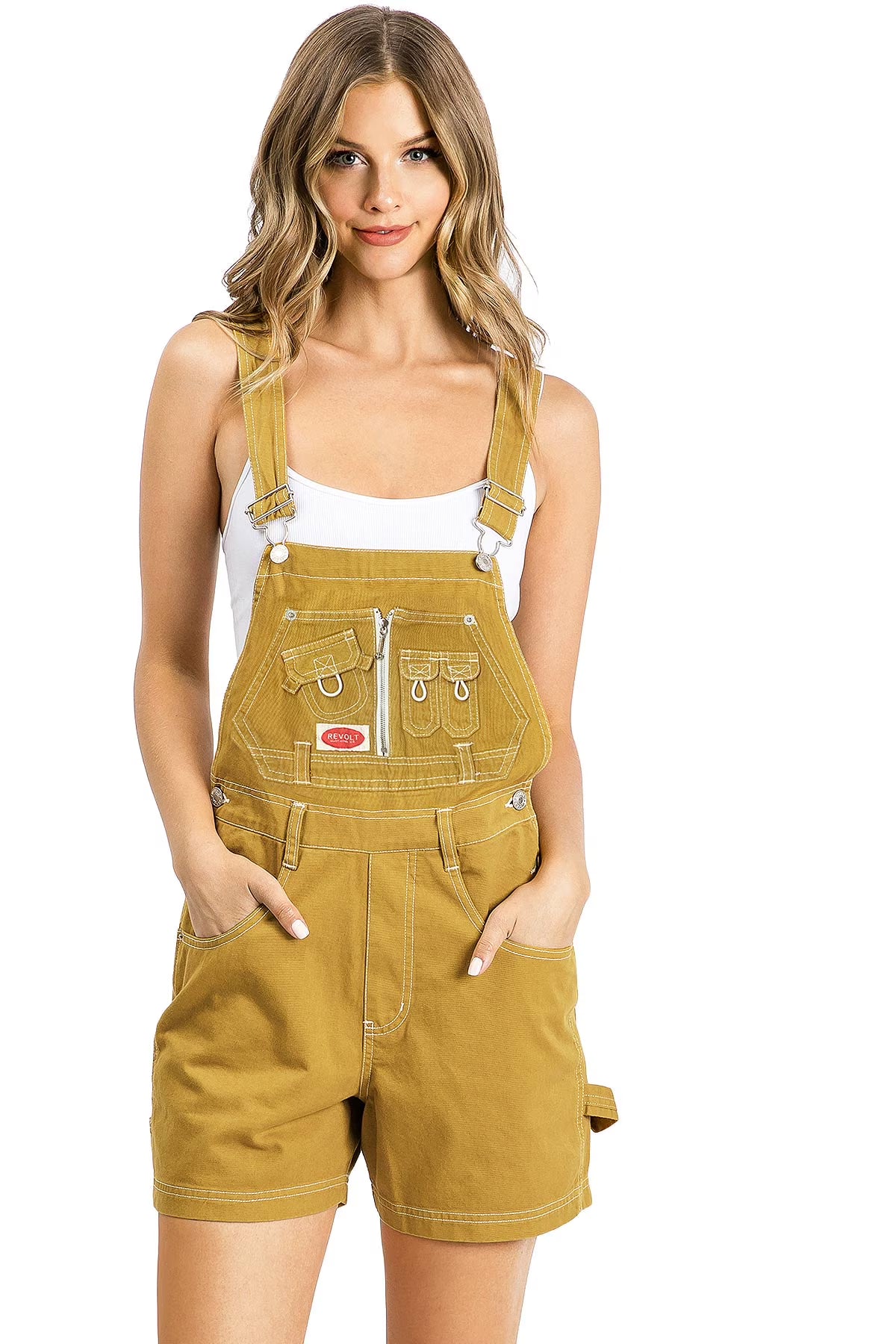 Mustard Twill Short Overalls Y3400